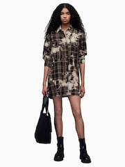 AllSaints Brown Cream 100% Cotton Check Lily Shacket - Image 3 of 7