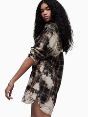 AllSaints Brown Cream 100% Cotton Check Lily Shacket - Image 5 of 7