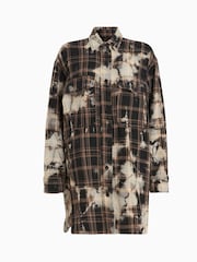 AllSaints Brown Cream 100% Cotton Check Lily Shacket - Image 7 of 7