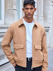 Camel Neutral Zip Through Padded Jacket with Wool - Image 1 of 11