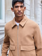 Camel Neutral Zip Through Padded Jacket with Wool - Image 4 of 11