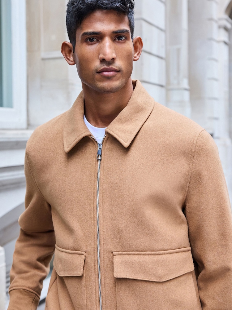Camel Neutral - Wełniana kurtka pikowana zapinana na zamek - Image 4 of 11