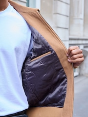 Camel Neutral Zip Through Padded Jacket with Wool - Image 5 of 11