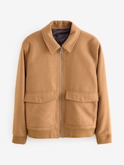 Camel Neutral Zip Through Padded Jacket with Wool - Image 6 of 11