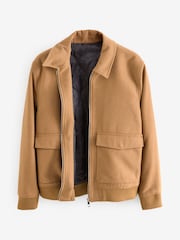 Camel Neutral Zip Through Padded Jacket with Wool - Image 7 of 11