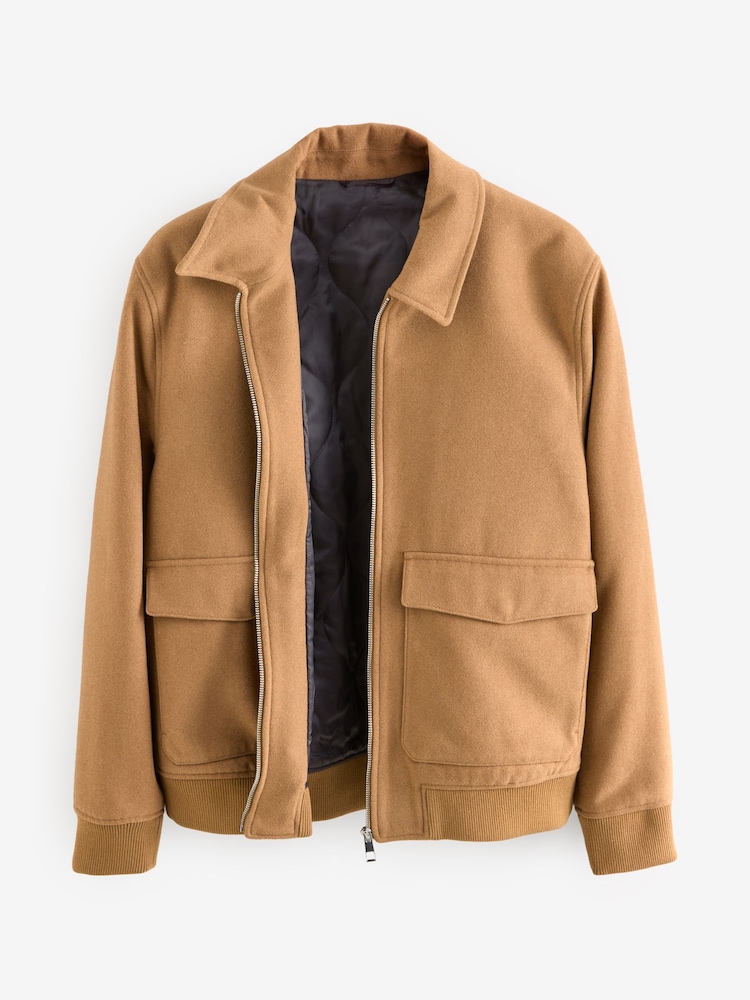 Camel Neutral - Wełniana kurtka pikowana zapinana na zamek - Image 7 of 11