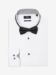 Biały - Slim Fit Single Cuff - Zestaw z koszulą z łamanym kołnierzem i czarną muszką - Image 2 of 5