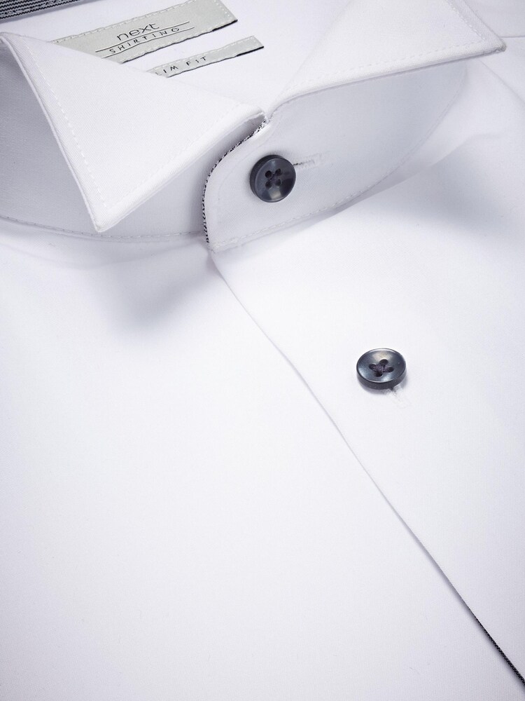 Biały - Slim Fit Single Cuff - Zestaw z koszulą z łamanym kołnierzem i czarną muszką - Image 3 of 5