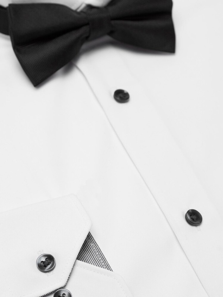 Biały - Slim Fit Single Cuff - Zestaw z koszulą z łamanym kołnierzem i czarną muszką - Image 4 of 5