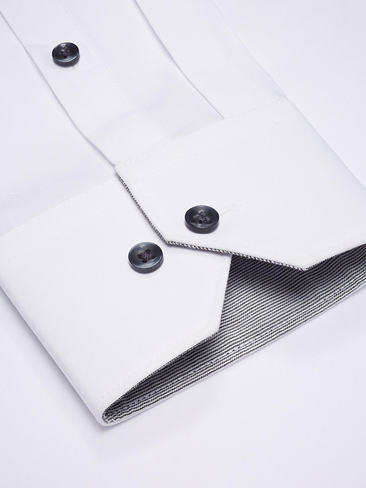 Biały - Slim Fit Single Cuff - Zestaw z koszulą z łamanym kołnierzem i czarną muszką - Image 5 of 5