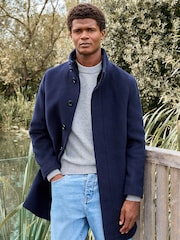 Navy Blue Signature Soft Touch Wool Funnel Neck Coat - Image 1 of 6