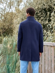 Navy Blue Signature Soft Touch Wool Funnel Neck Coat - Image 2 of 6