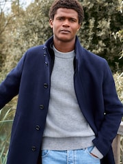 Navy Blue Signature Soft Touch Wool Funnel Neck Coat - Image 4 of 6