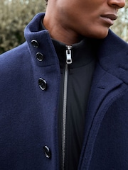 Navy Blue Signature Soft Touch Wool Funnel Neck Coat - Image 5 of 6