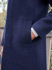 Navy Blue Signature Soft Touch Wool Funnel Neck Coat - Image 6 of 6