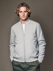 Light Grey Padded Bomber Jacket with Wool - Image 1 of 12