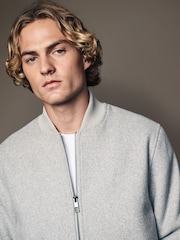 Light Grey Padded Bomber Jacket with Wool - Image 5 of 12