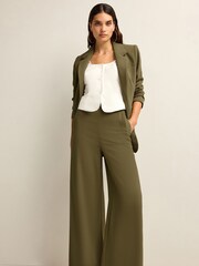 Khaki Green Tailored Crepe Super Wide Trousers - Image 1 of 6