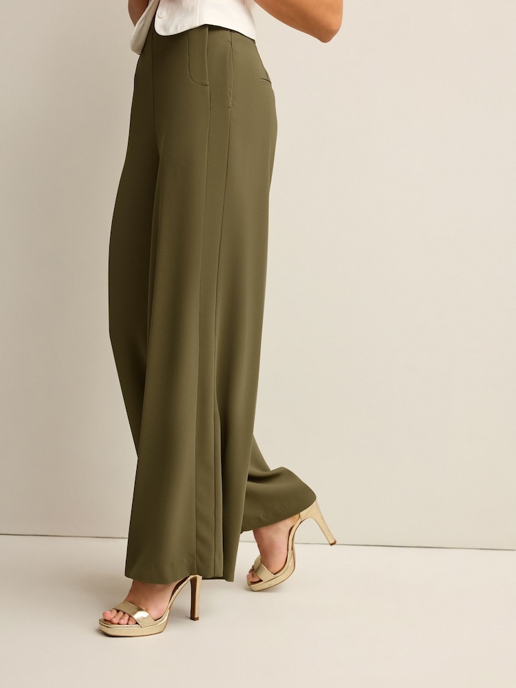 Khaki Green Tailored Crepe Super Wide Trousers - Image 2 of 6 Khaki Green Tailored Crepe Super Wide Trousers - Image 2 of 6