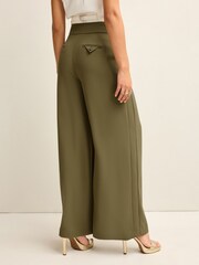 Khaki Green Tailored Crepe Super Wide Trousers - Image 3 of 6