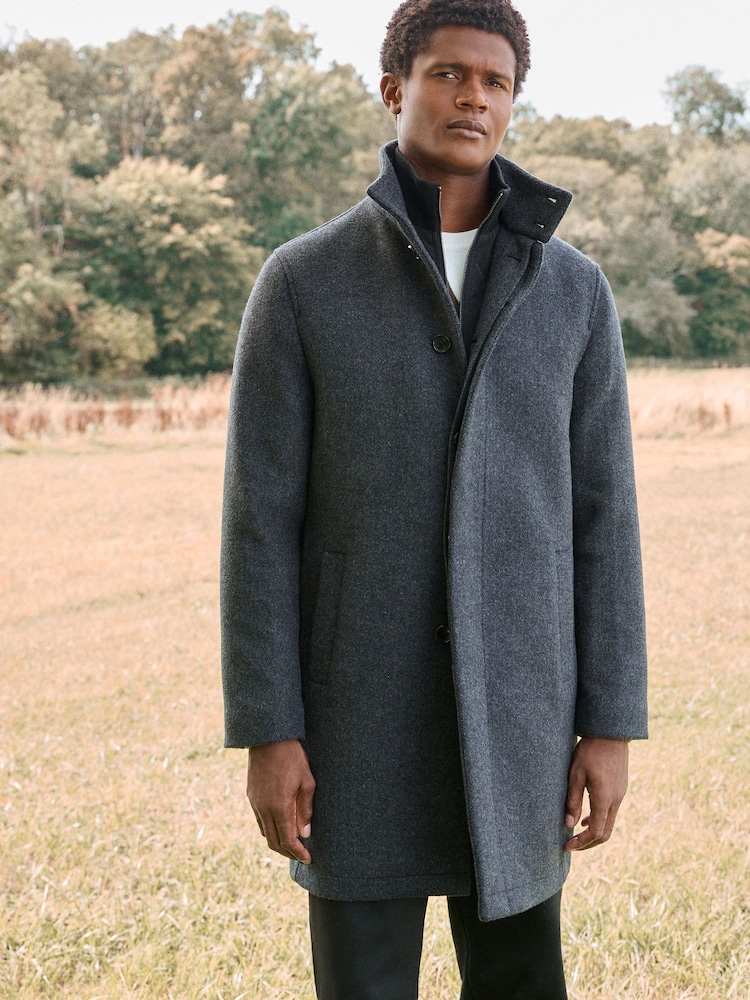 Charcoal Grey Signature Soft Touch Wool Funnel Neck Coat - Image 2 of 10