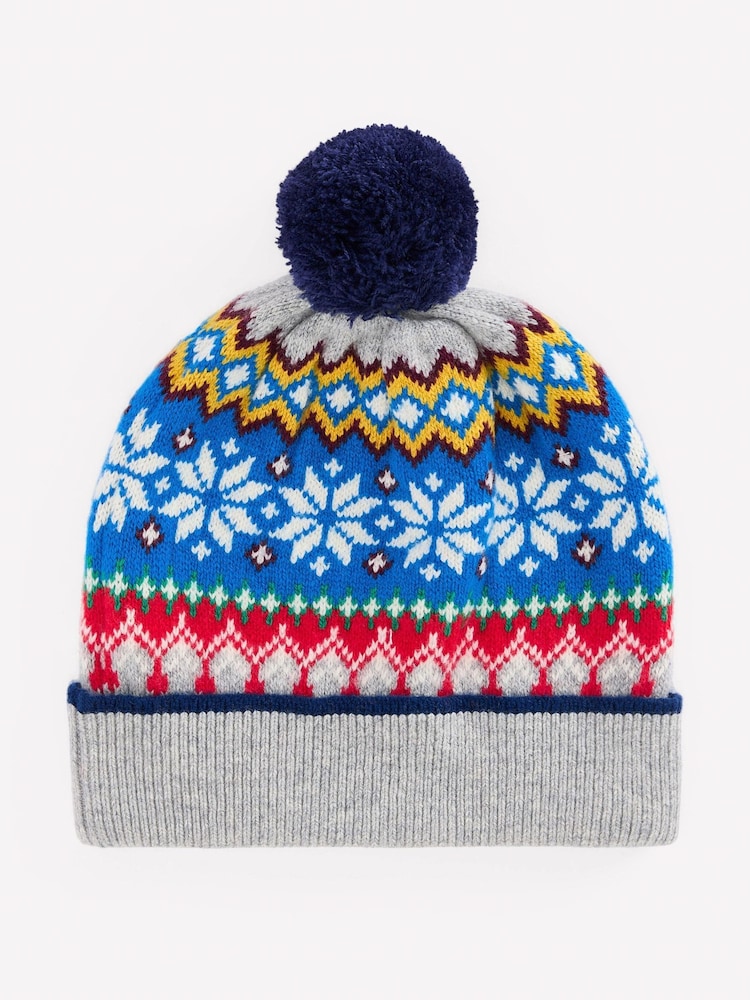 Boden Grey Fair Isle Beanie - Image 1 of 2 Boden Grey Fair Isle Beanie - Image 1 of 2