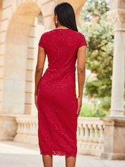 Sosandar Red Short Sleeve Lace Dress - Image 2 of 5