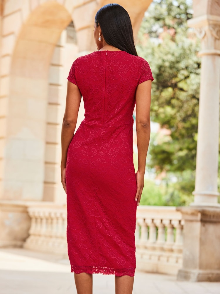 Sosandar Red Short Sleeve Lace Dress - Image 2 of 5