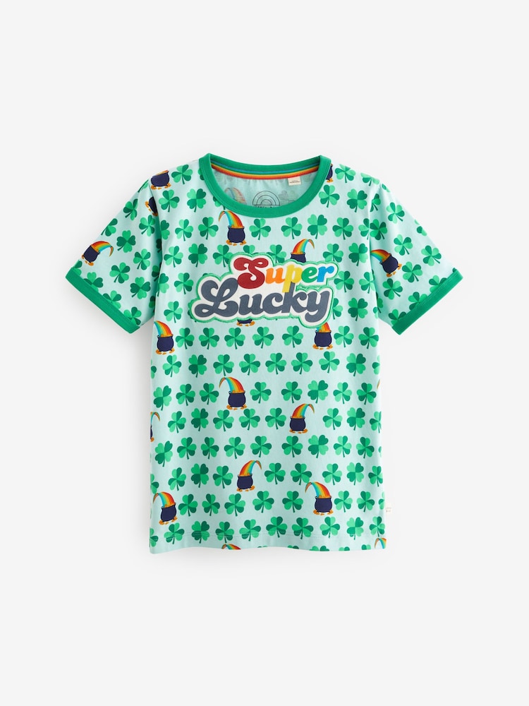 Little Bird by Jools Oliver Green Short Sleeve Raglan Super Lucky 100% Cotton T-Shirt - Image 1 of 6