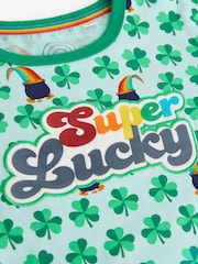 Little Bird by Jools Oliver Green Short Sleeve Raglan Super Lucky 100% Cotton T-Shirt - Image 3 of 6