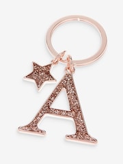 Rose Gold Tone Glitter Initial Keyring - Image 1 of 1
