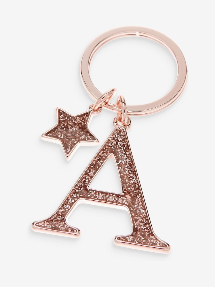 Rose Gold Tone Glitter Initial Keyring - Image 1 of 1