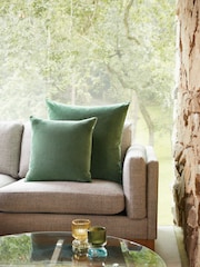 Dark Sage Green 43 x 43cm Matte Velvet Cushion - Image 1 of 5