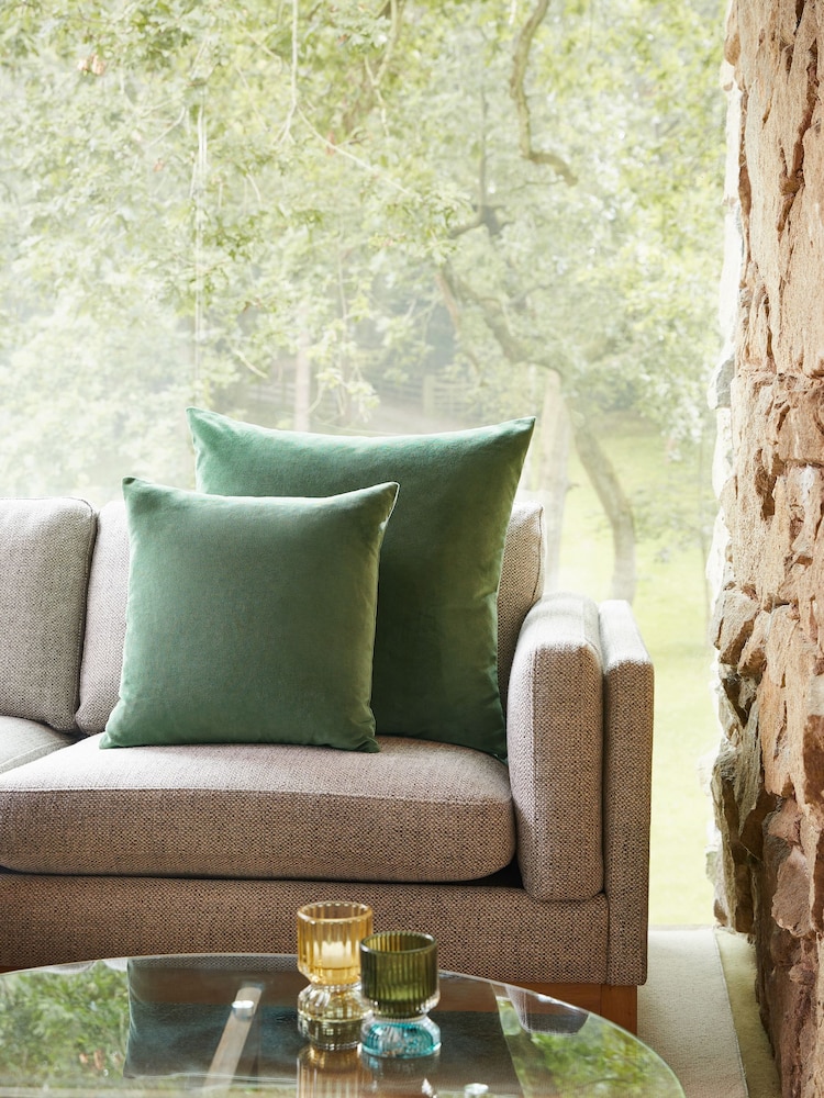 Dark Sage Green 43 x 43cm Matte Velvet Cushion - Image 1 of 5