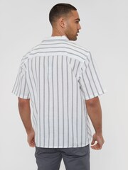 Threadbare White Short Sleeve Striped Linen Blend Shirt - Image 2 of 4