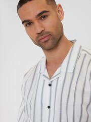 Threadbare White Short Sleeve Striped Linen Blend Shirt - Image 4 of 4