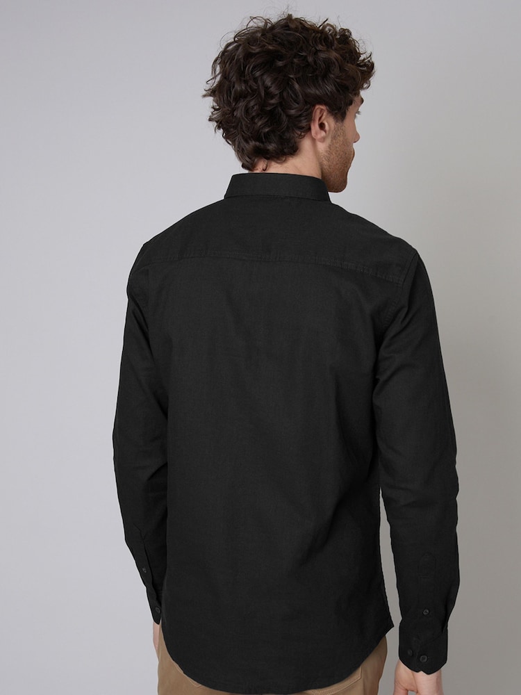 Threadbare Black Linen Blend Long Sleeve Shirt - Image 2 of 4