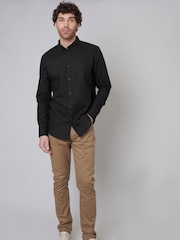 Threadbare Black Linen Blend Long Sleeve Shirt - Image 3 of 4