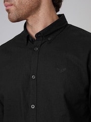 Threadbare Black Linen Blend Long Sleeve Shirt - Image 4 of 4
