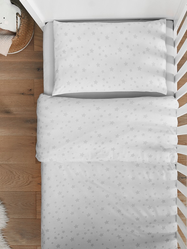 Silentnight Grey Kids Safe Nights Pink Star Cot Bed 100% Cotton Duvet Cover and Pillowcase Set - Image 2 of 8
