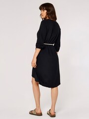 Apricot Black Touch of Linen & Cotton V-neck Rope Belt Dress - Image 2 of 5