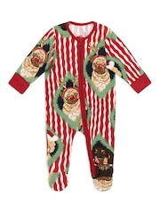 Chelsea Peers Red Baby Christmas Chip & Friends Stripe Print Sleepsuit - Image 1 of 3