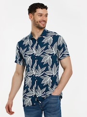 Threadbare Navy Blue Print Short Sleeve Shirt - Image 2 of 6