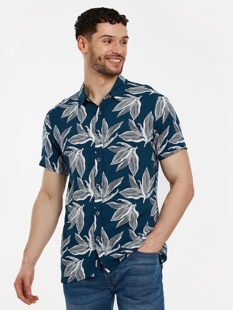 Threadbare Navy Blue Print Short Sleeve Shirt - Image 2 of 6