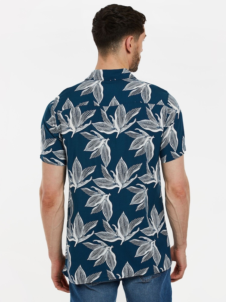 Threadbare Navy Blue Print Short Sleeve Shirt - Image 3 of 6
