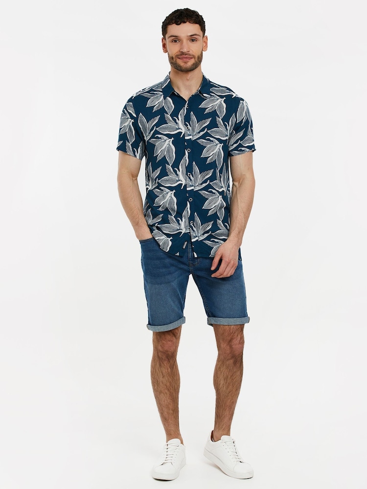 Threadbare Navy Blue Print Short Sleeve Shirt - Image 4 of 6