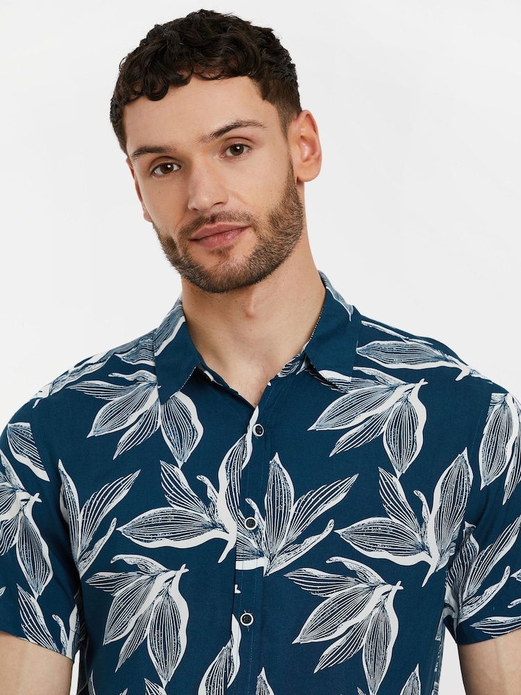 Threadbare Navy Blue Print Short Sleeve Shirt - Image 5 of 6