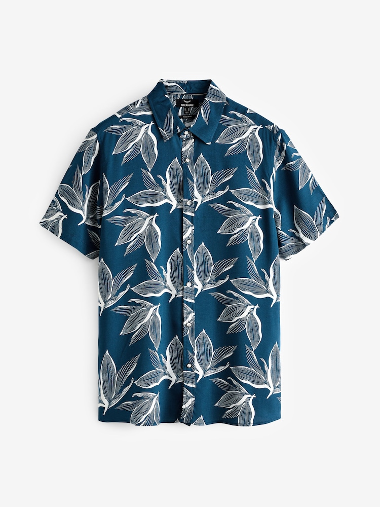 Threadbare Navy Blue Print Short Sleeve Shirt - Image 6 of 6