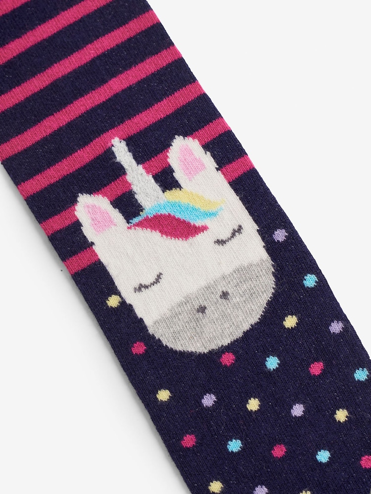 JoJo Maman Bébé Navy Unicorn Knee Cotton Rich Tights - Image 2 of 3