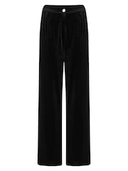 Pour Moi Black Harriet Stretch Velvet Wide Leg Trousers - Image 3 of 4